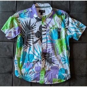 Men Large A. Tiziano OG Series Tropical Multicolor Print Short Sleeve Button Up